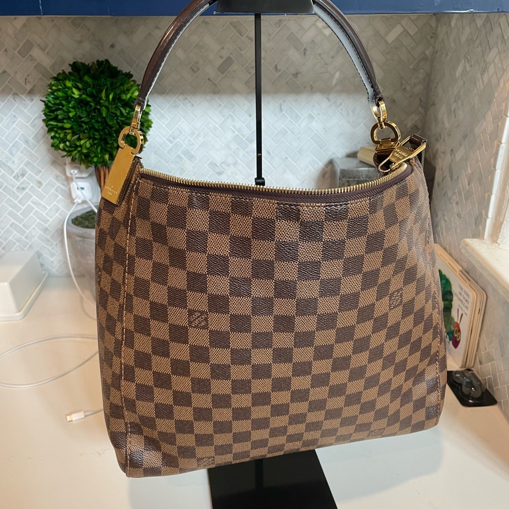 Authentic Louis Vuitton Portobello PM Damier Ebene hobo Shoulder Bag w/receipt